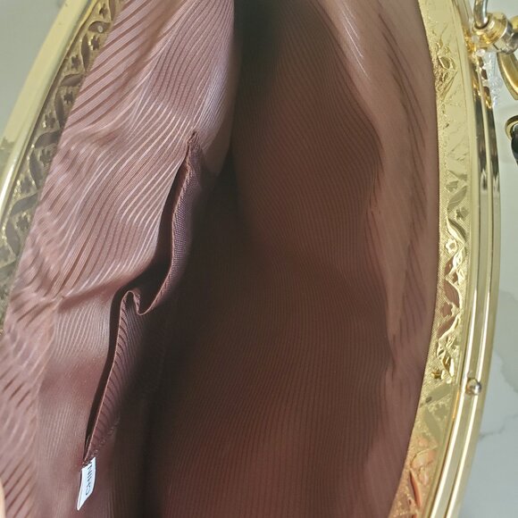 Vintage Brown Croc Evening Bag Clutch Bejewelled Clasp Optional Long Strap - Picture 11 of 12